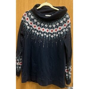 Soft Surroundings Women L Cowl Neck Tunic Sweatshirt Beaded Embroidered Classic